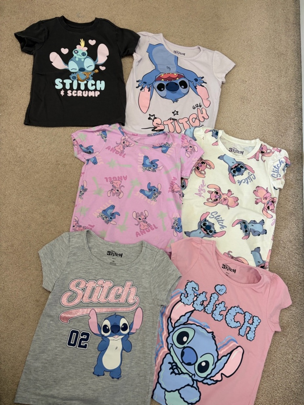 Disney Lilo & Stitch Girls Tee Bundle , lot of 12 shirts